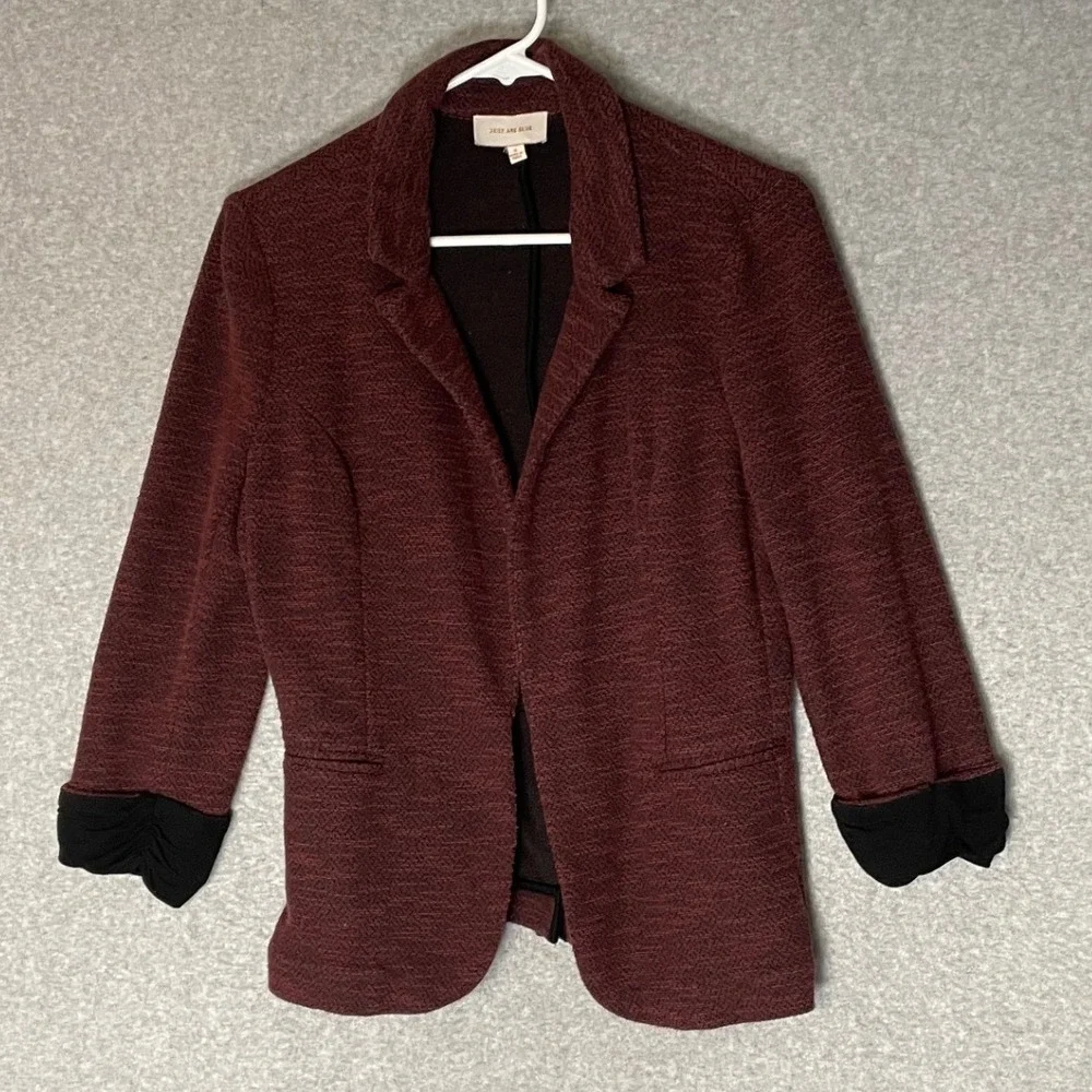 Skies Are Blue‎ Burgundy Blazer Jacket Womens Size S Open Front Business Casual